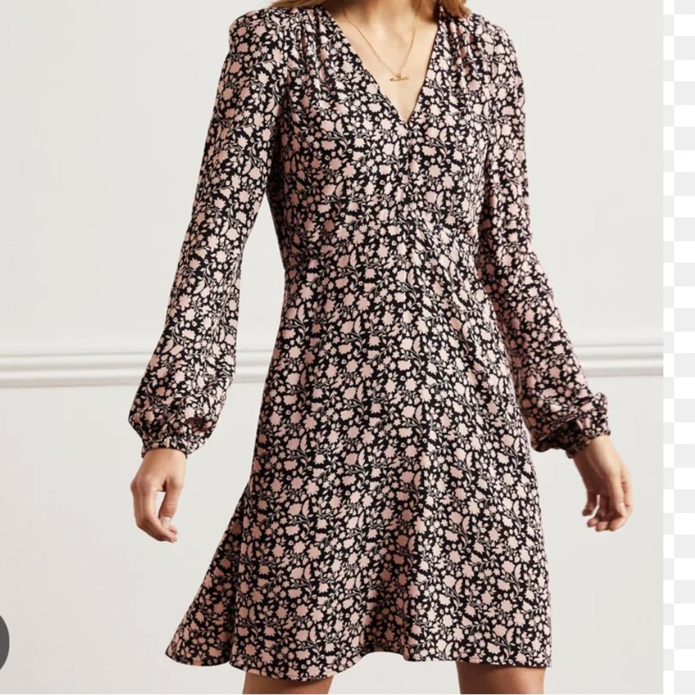 Boden VNECK Cottagecore Floral Print Dress Long Puff Sleeves 10R